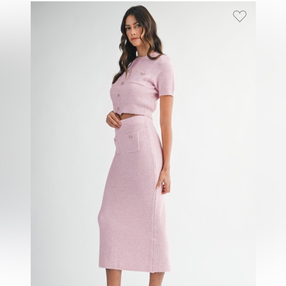 BOUTIQUE Pink Knit and Jeweled Button Skirt Set - Picture 3 of 4